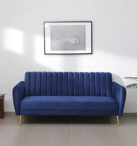 Royal Blue Velvet 3-Seater Sofa