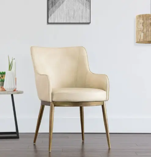 Modern Beige Accent Chair with Gold Legs