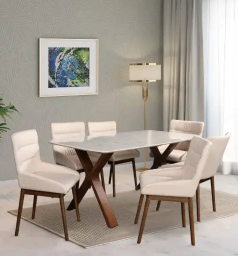 Marble Top Six Seater Dining Table in Beige Colour